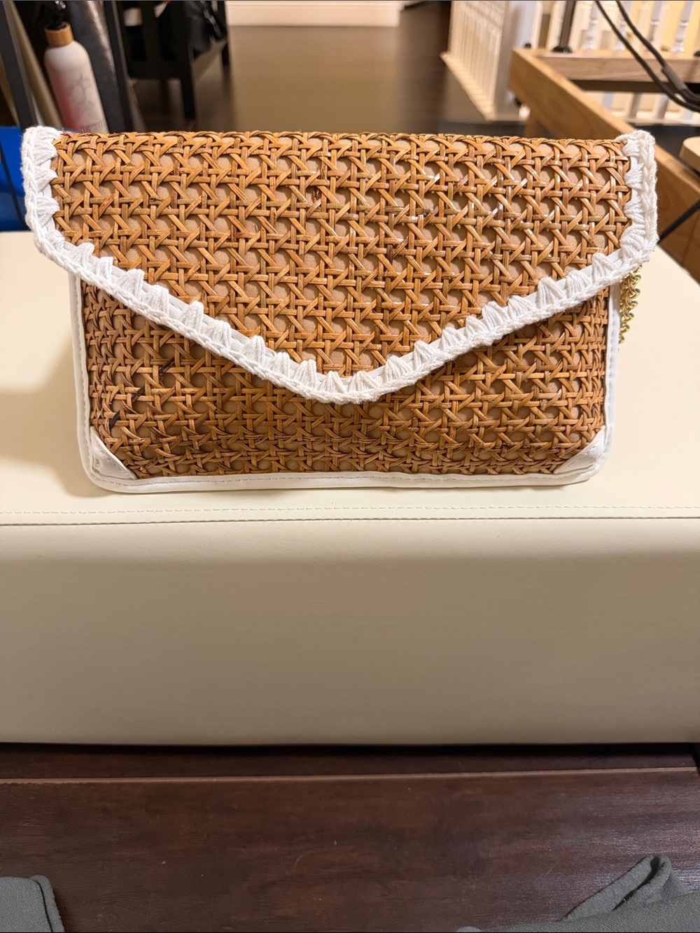 Lilly Pulitzer Braided Straw Clutch with White Trim